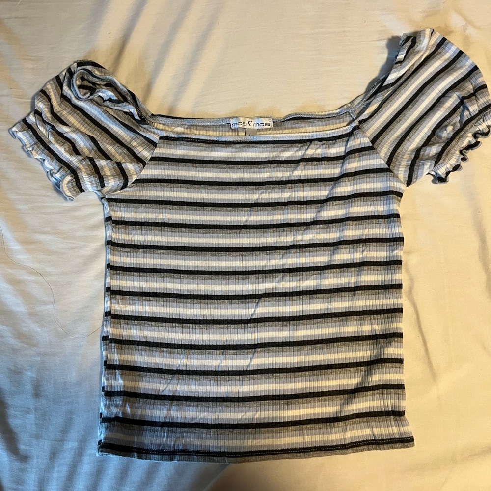 cute off the shoulder top with stripes from dry goods